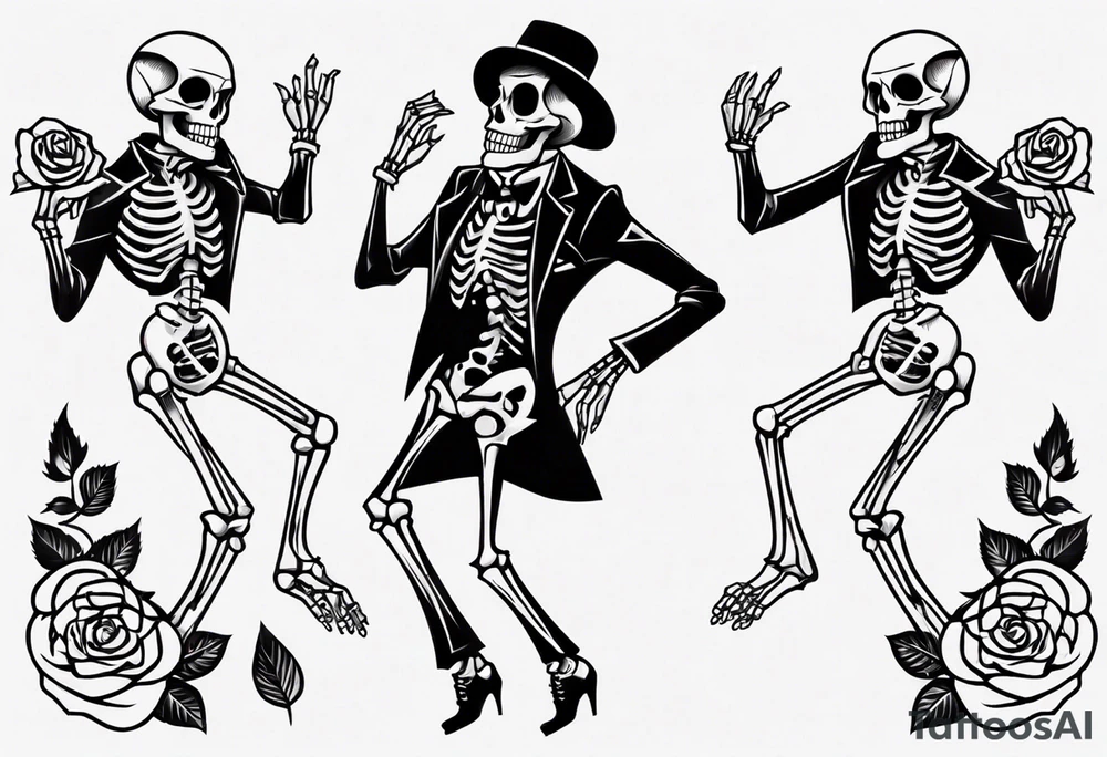 Dancing skeleton off a rose tattoo idea