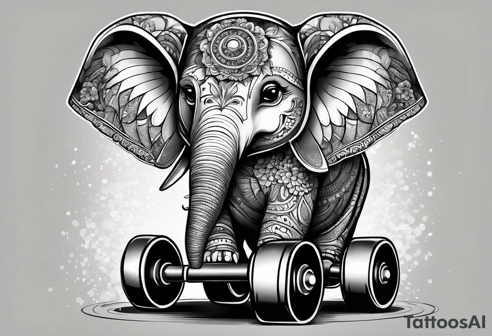 Elephant wearing a helmet and roller skates tattoo idea