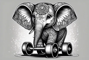 Elephant wearing a helmet and roller skates tattoo idea