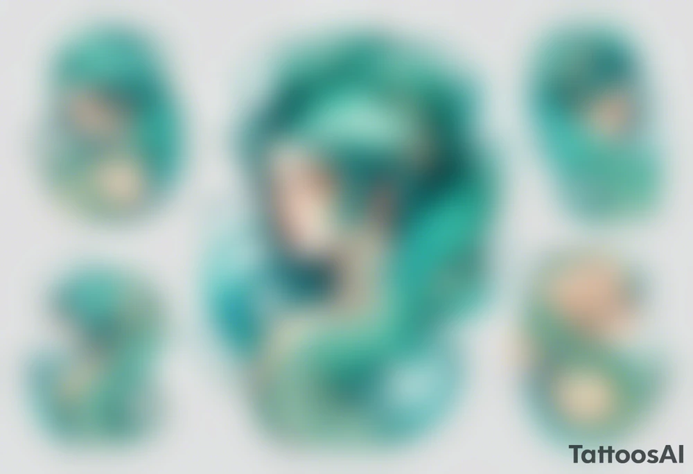 A beautiful lamia with turquois scales and teal hair. tattoo idea