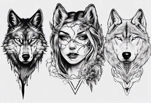 Split woman wolf tattoo idea