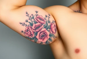 vintage bouquet of wild roses and meadow flowers with morning dew tattoo idea