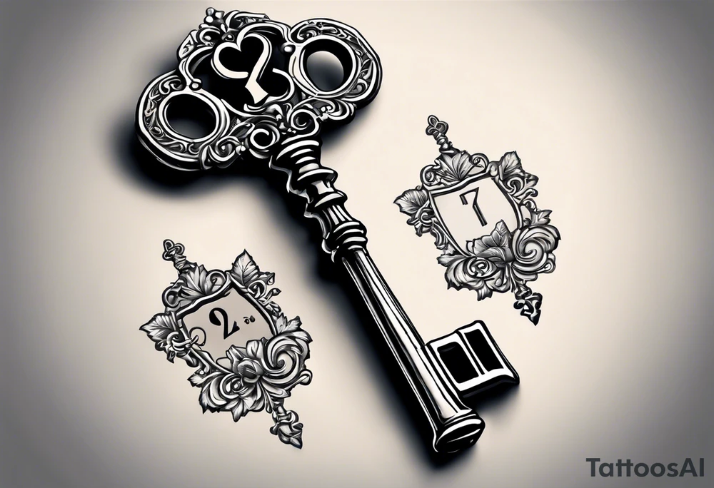 couple tattoo of a skeleton key with 2016 on it. the key should look it unlocks her matching locket with 1999 on it. tattoo idea