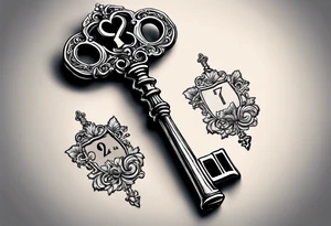 couple tattoo of a skeleton key with 2016 on it. the key should look it unlocks her matching locket with 1999 on it. tattoo idea