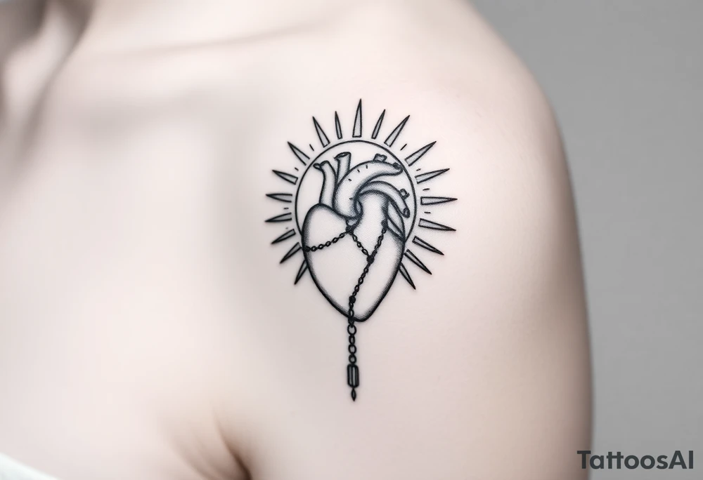 human heart chained up within the sublime sun tattoo idea