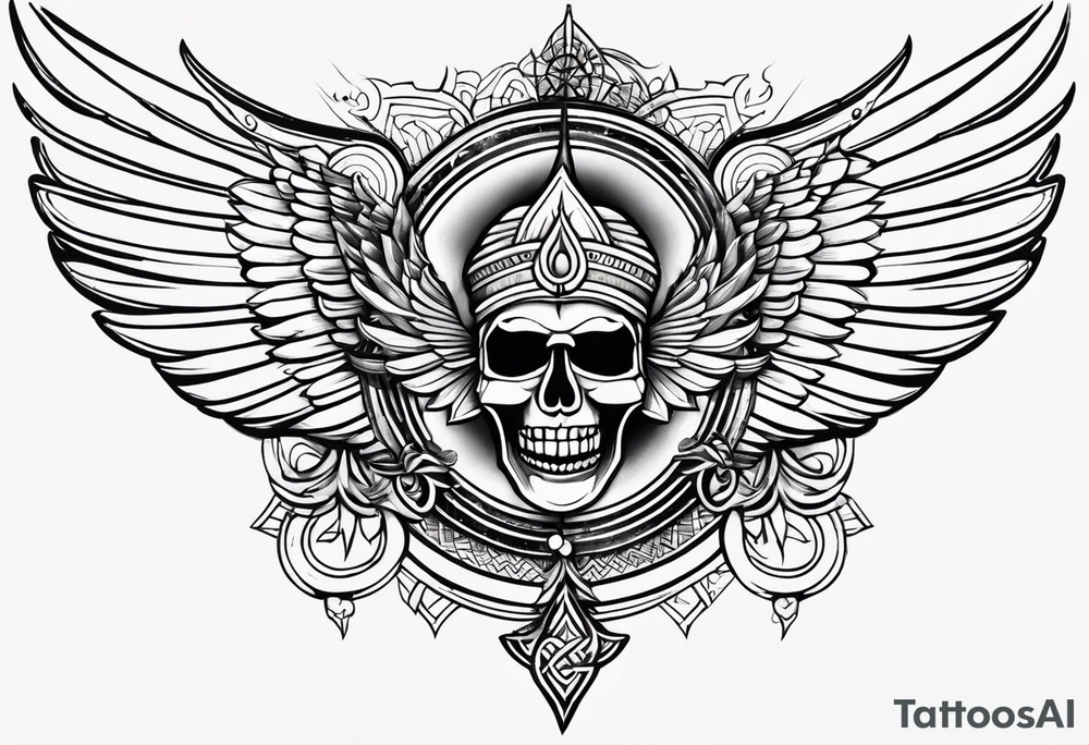 back tatoo with trishul and wings tattoo idea