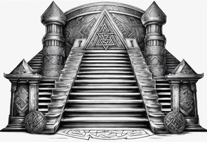 Valhalla sword shield  axe Valknut stairs tattoo idea
