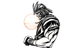 noble samurai warrior silhouette at sunset with boxing gloves tattoo idea
