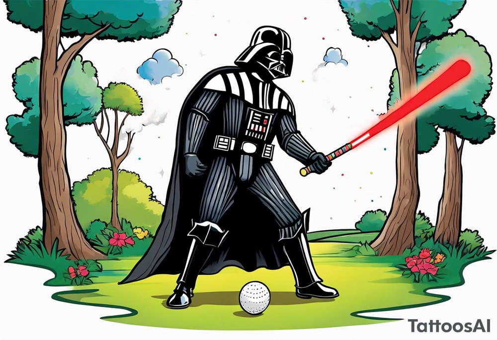 Darth Vader playing croquet with bob ross tattoo idea