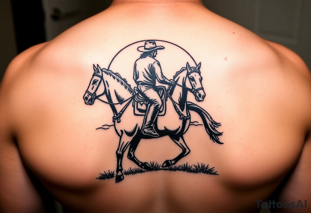 Cowboy riding a horse
 against a sunset tattoo idea