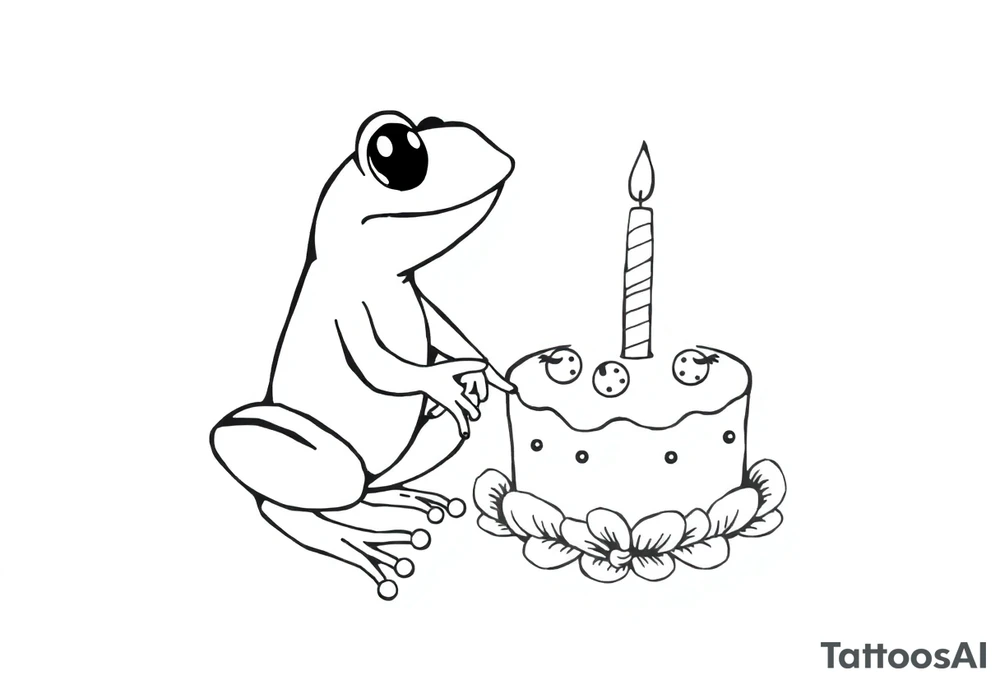 A frog and a birthday cake tattoo idea