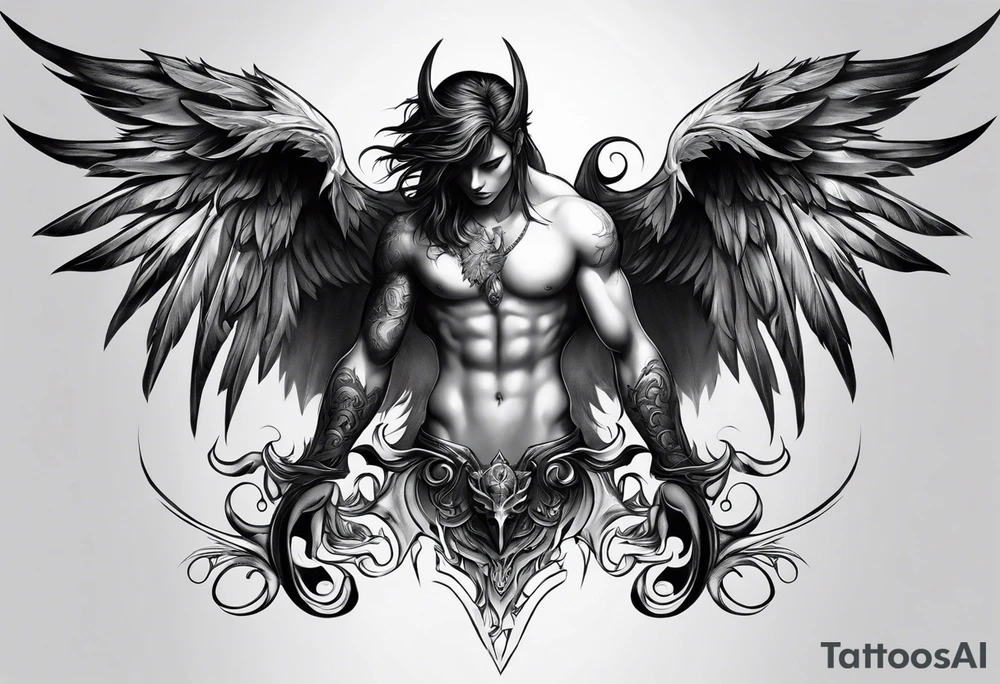 Creepy half angel half demon tattoo idea