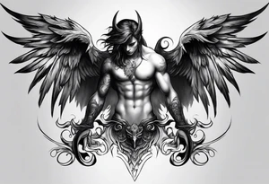 Creepy half angel half demon tattoo idea