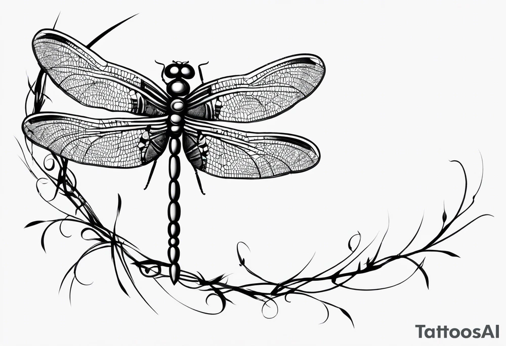 fine line barbed wire small dragonfly tattoo idea