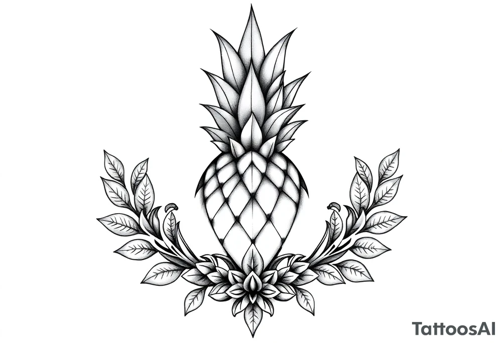 Bushy crown pineapple vagina, design to go over vagina , erotic vagina area design, anus to be at the bottom tattoo idea