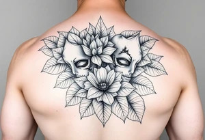 Full arm sleeve men’s lotus flower and leaves with Venetian masks tattoo idea