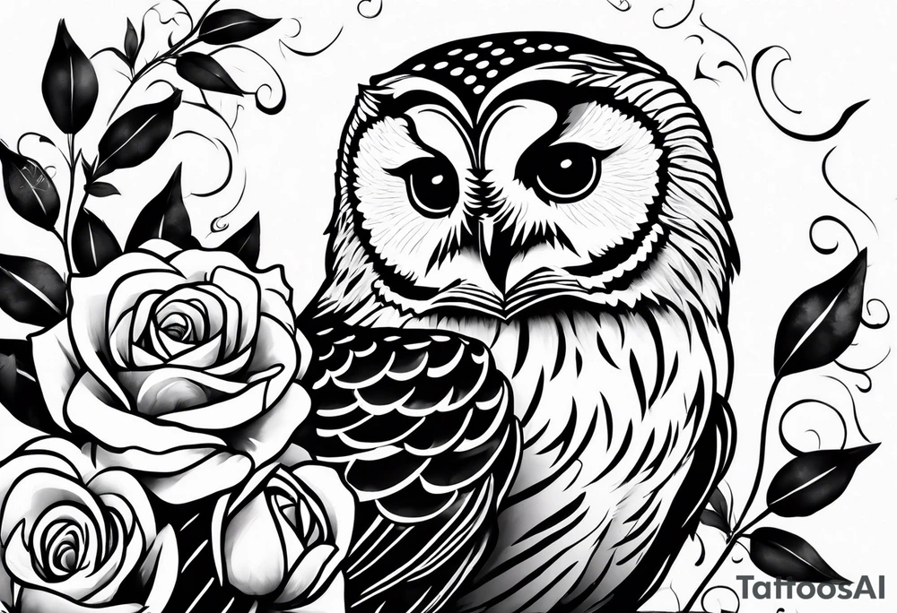 Barred owl with a rose tattoo idea