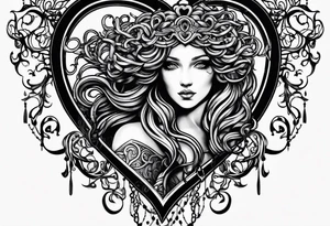 Gothic Medusa inside of a heart blackwork tattoo idea