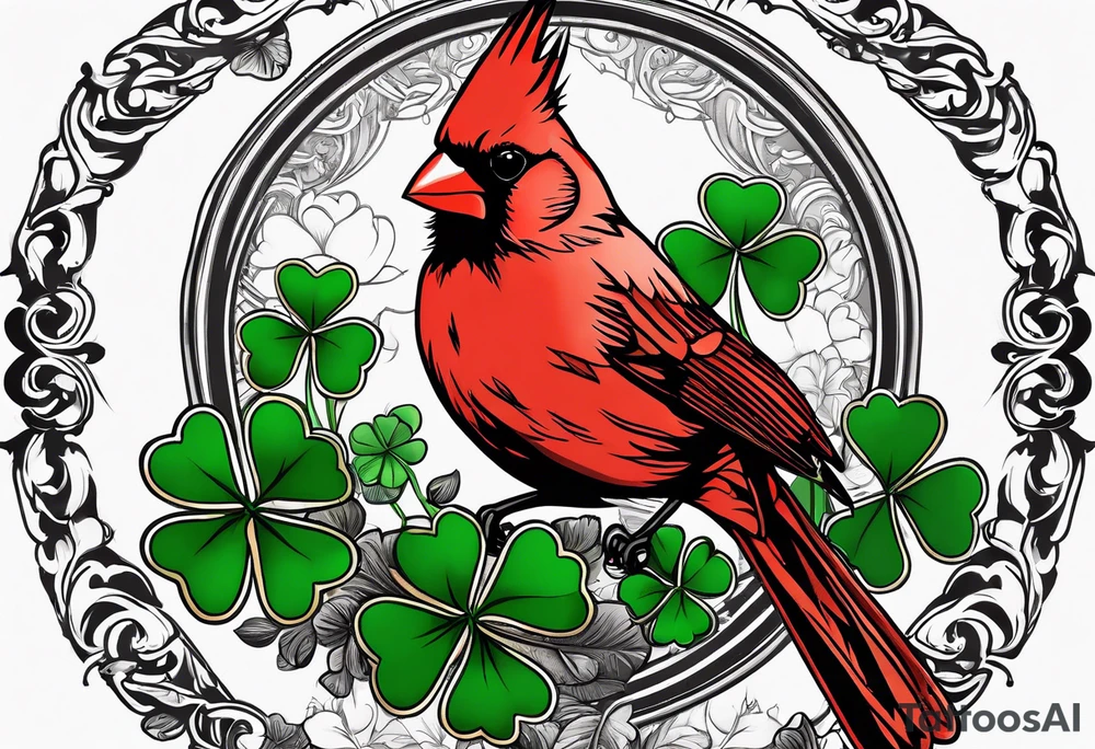 Cardinal and four leaf clover tattoo idea