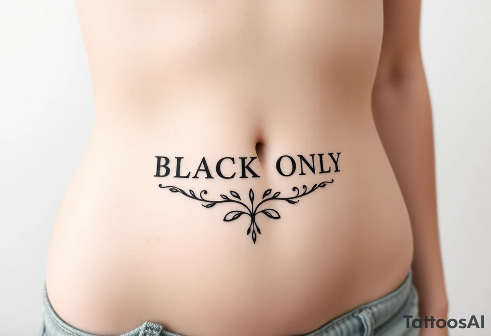 text reading "BLACK ONLY" across a womb tattoo tattoo idea