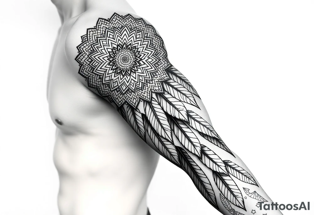 spiritual feathers ornamental mandala shaman tattoo idea