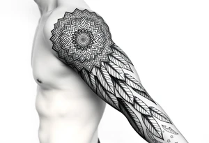 spiritual feathers ornamental mandala shaman tattoo idea