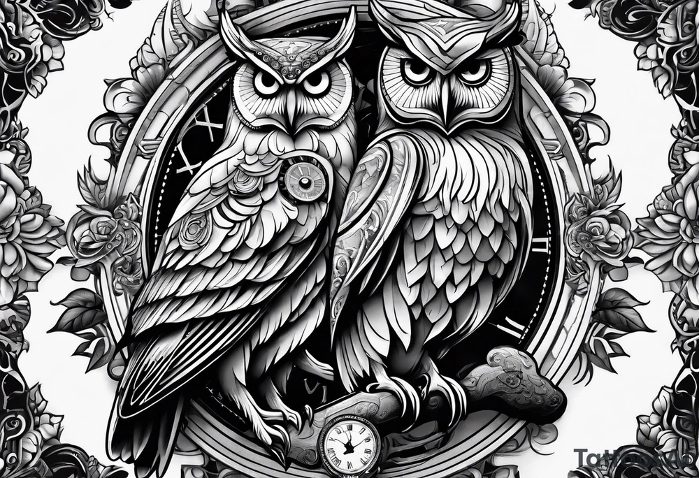 Owl with clockwork tattoo idea