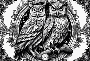 Owl with clockwork tattoo idea