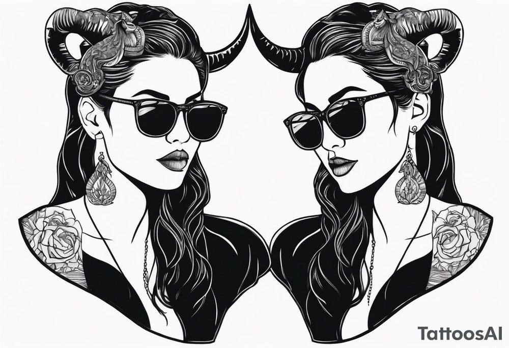 woman with big titts and a capricorn with sunglasses tattoo idea
