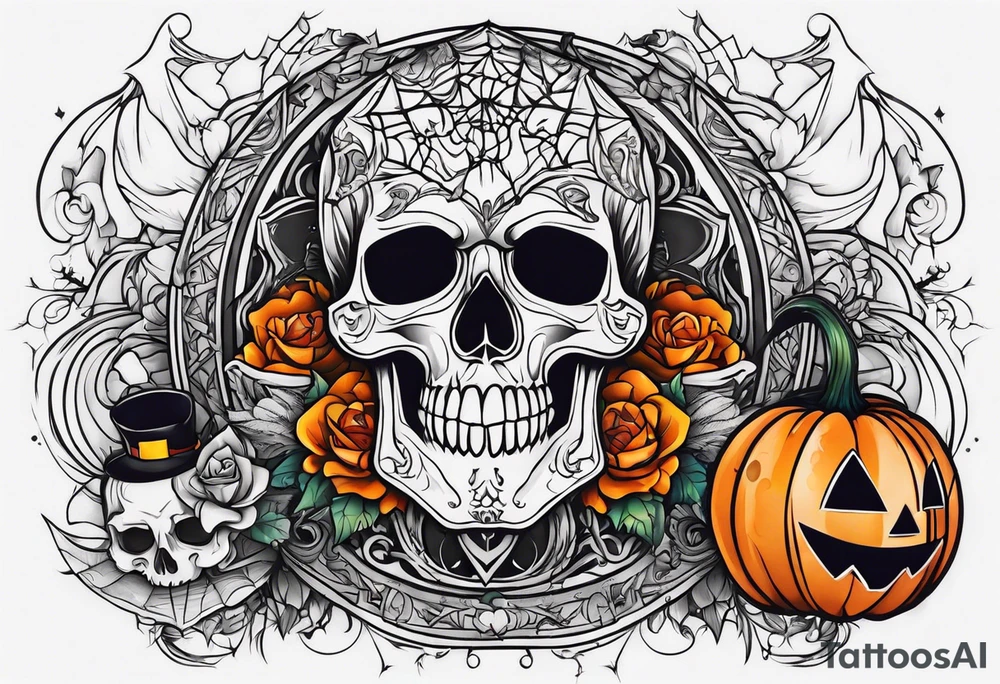 Create a Halloween tattoo with lots of colors and iconic characters tattoo idea