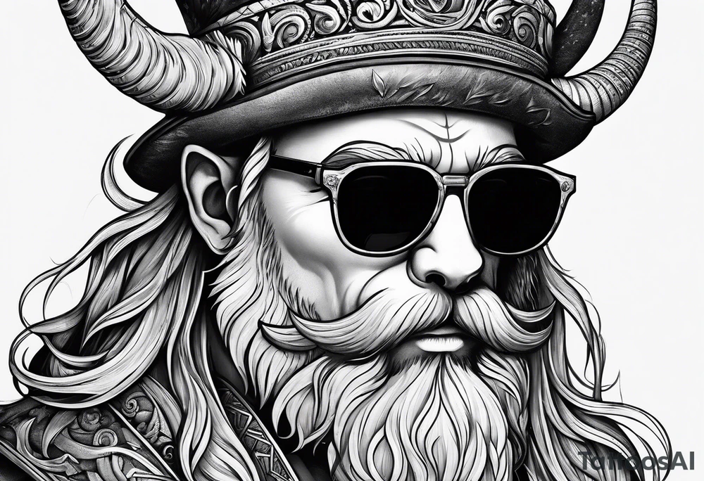 capricorn with beard and sunglasses tattoo idea