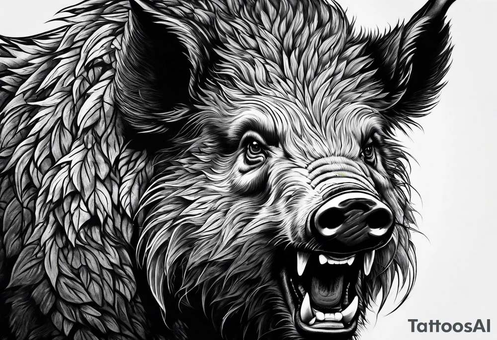 front angry boar tattoo idea