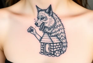 Big bad wolf  blowing down   a brick house tattoo idea