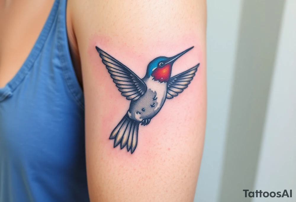 A hummingbird made of sand and hieroglyphs(only red , blue and black are possible colors) tattoo idea