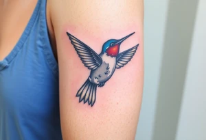 A hummingbird made of sand and hieroglyphs(only red , blue and black are possible colors) tattoo idea