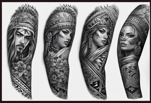 Appalachia Mexican heritage tattoo full arm sleeve, no portraits, more geometric patterns tattoo idea