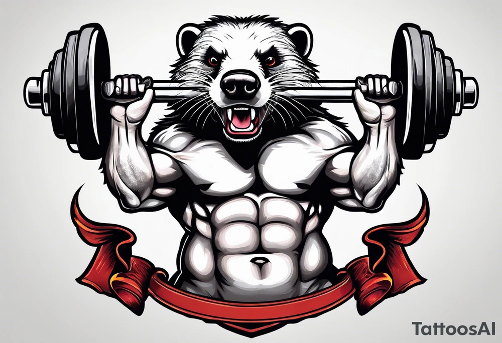 Muscular old honey badger lifting dumbells. tattoo idea