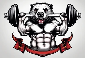Muscular old honey badger lifting dumbells. tattoo idea