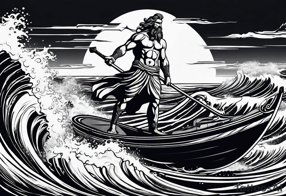 Poseidon steht in einer Welle im Meer tattoo idea