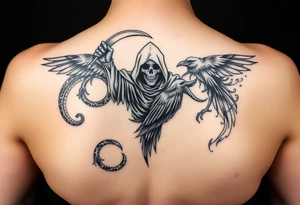 Mix grim reaper, snakes, crow and smoke tattoo idea