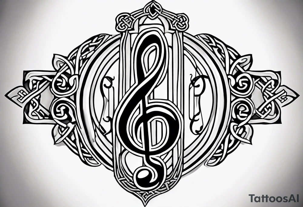 Celtic styling, anchor, bass clef note, treble clef note, dog paw print, half sleeve, forearm tattoo idea