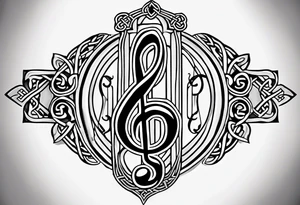 Celtic styling, anchor, bass clef note, treble clef note, dog paw print, half sleeve, forearm tattoo idea