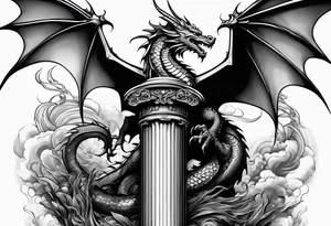 A dragon holding on a column tattoo idea
