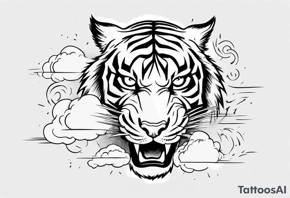 A thundergod tiger forearm tattoo, with lightning and clouds filling the area tattoo idea
