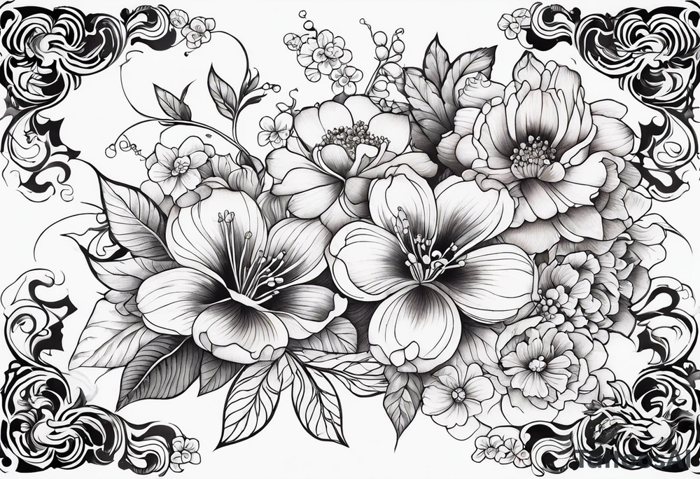 ornaments of flowers tattoo idea