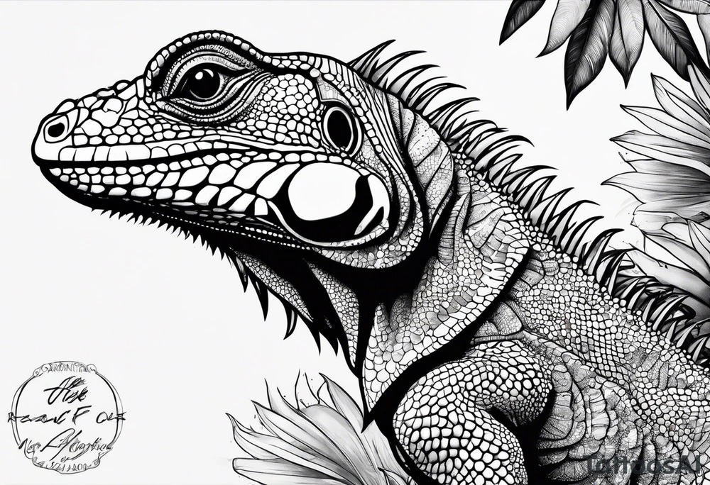 iguana line work tattoo idea