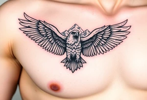 majestic eagle spreading wings against mountain peaks tattoo idea