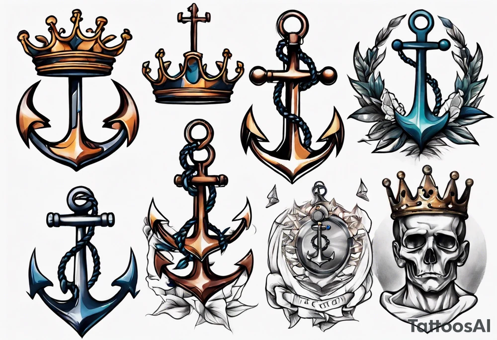 Anchor with a crown on top tattoo idea