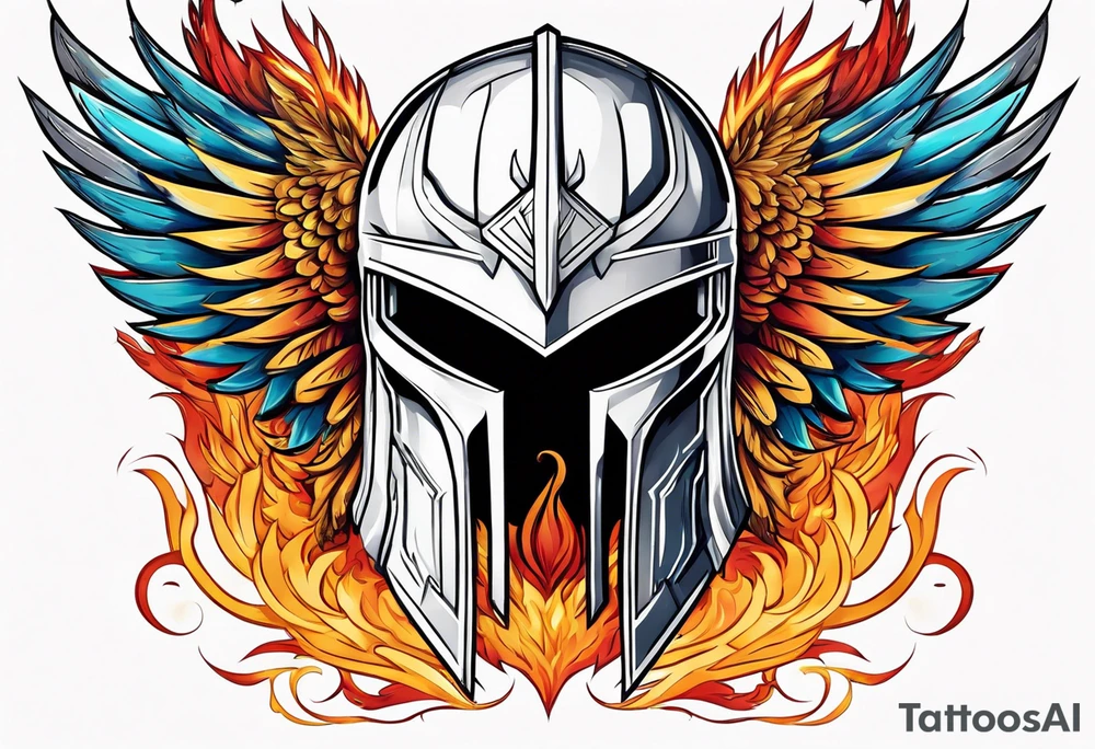 A Spartan Helmet with a phoenix encompassing it tattoo idea
