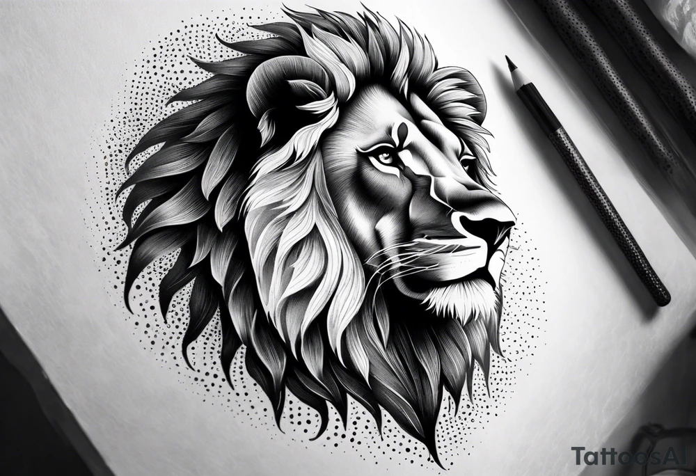 powerful majestic lion, close-up tattoo idea